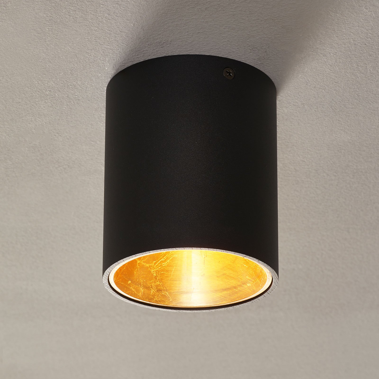 Candeeiro de teto LED Polasso, redondo, preto-dourado