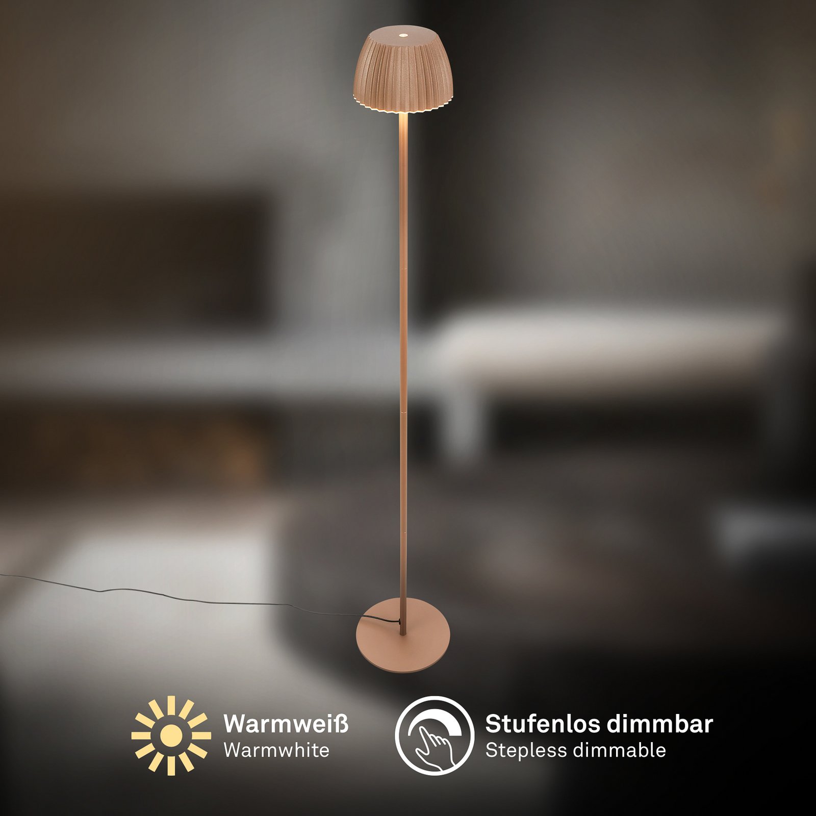 LED-lattiavalo Loca, ruskea, korkeus 123 cm, muovi/metalli