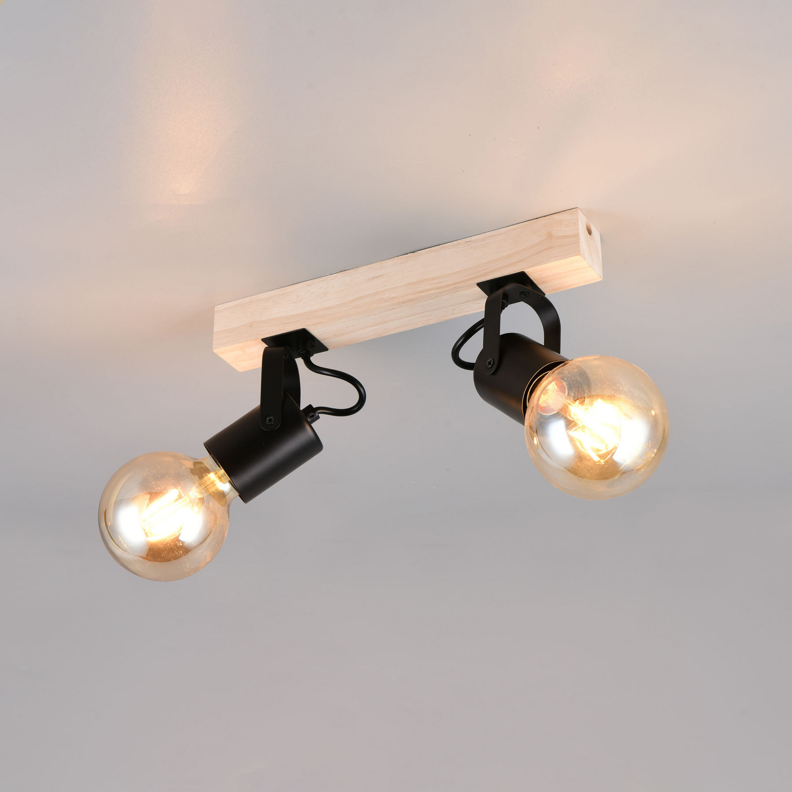 Reality Leuchten Plafonieră Lynar negru lemn metal lungime 31 cm 2 becuri. - Camera de zi / sufragerie - Modern - negru mat lemn