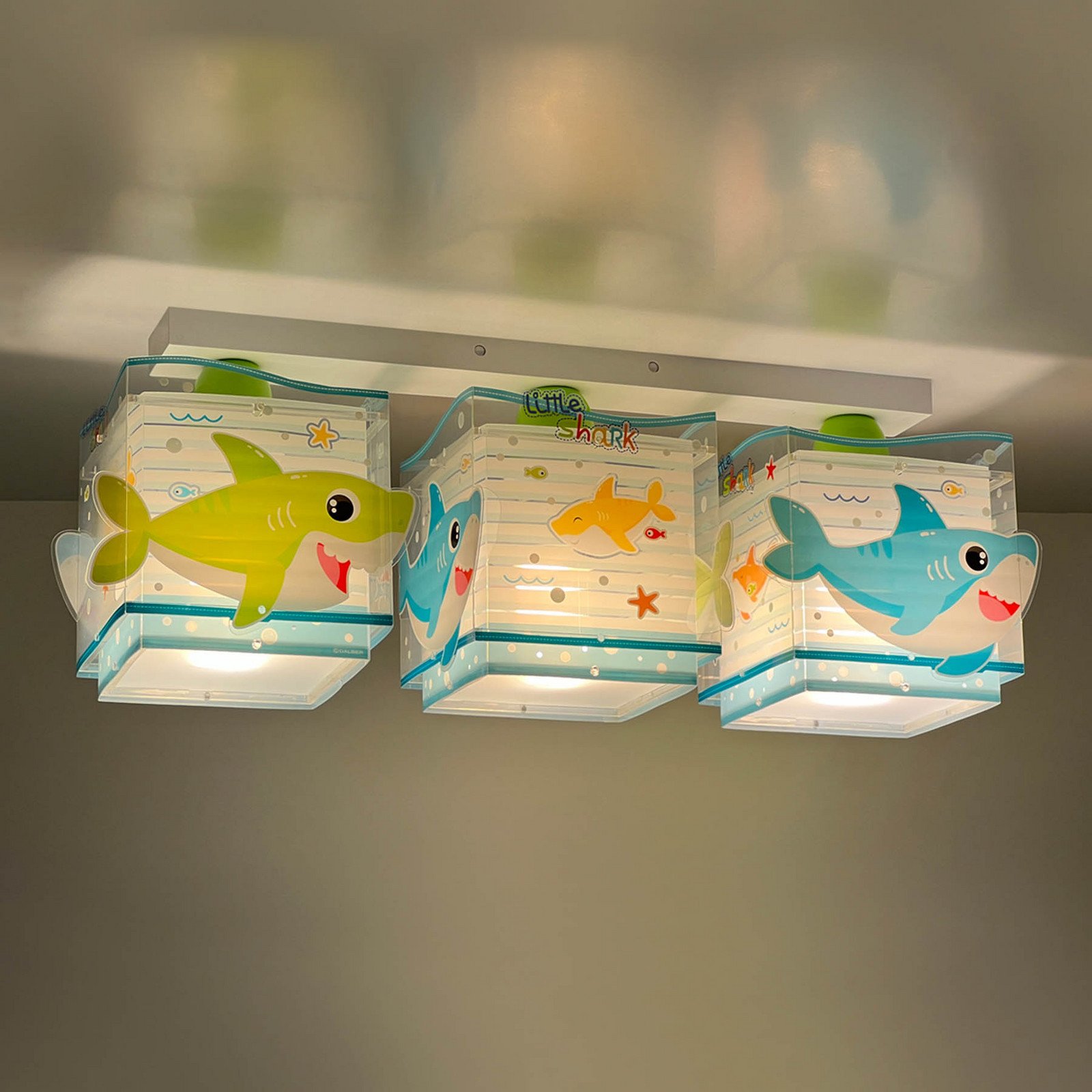 Dalber Little Shark plafonieră motiv marin 3 surse - Camera copiilor - albastru alb verde - Plastic