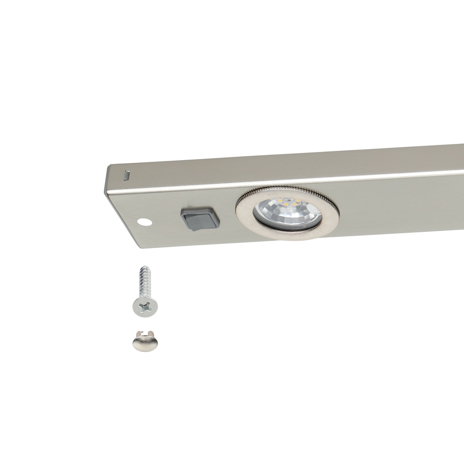 Lampe sous meuble Kob LED interrupteur, nickel mat