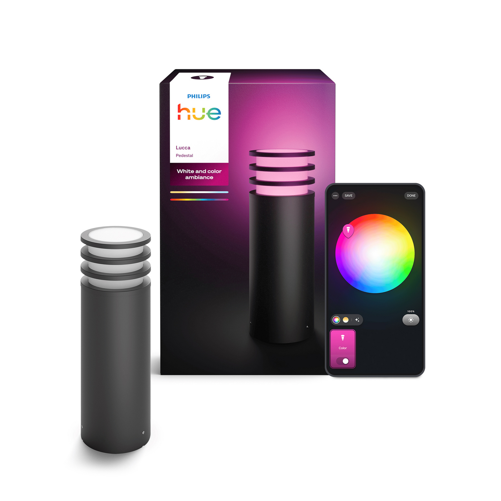 Lampa cokołowa LED Philips Hue Lucca, czarna, RGBW smart, IP44