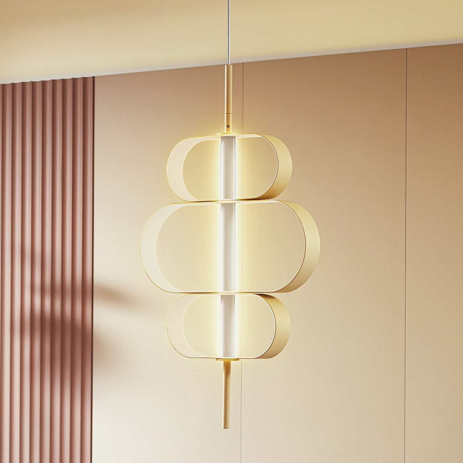 Lucande Audrina LED pendant light, beige, metal, dimmable