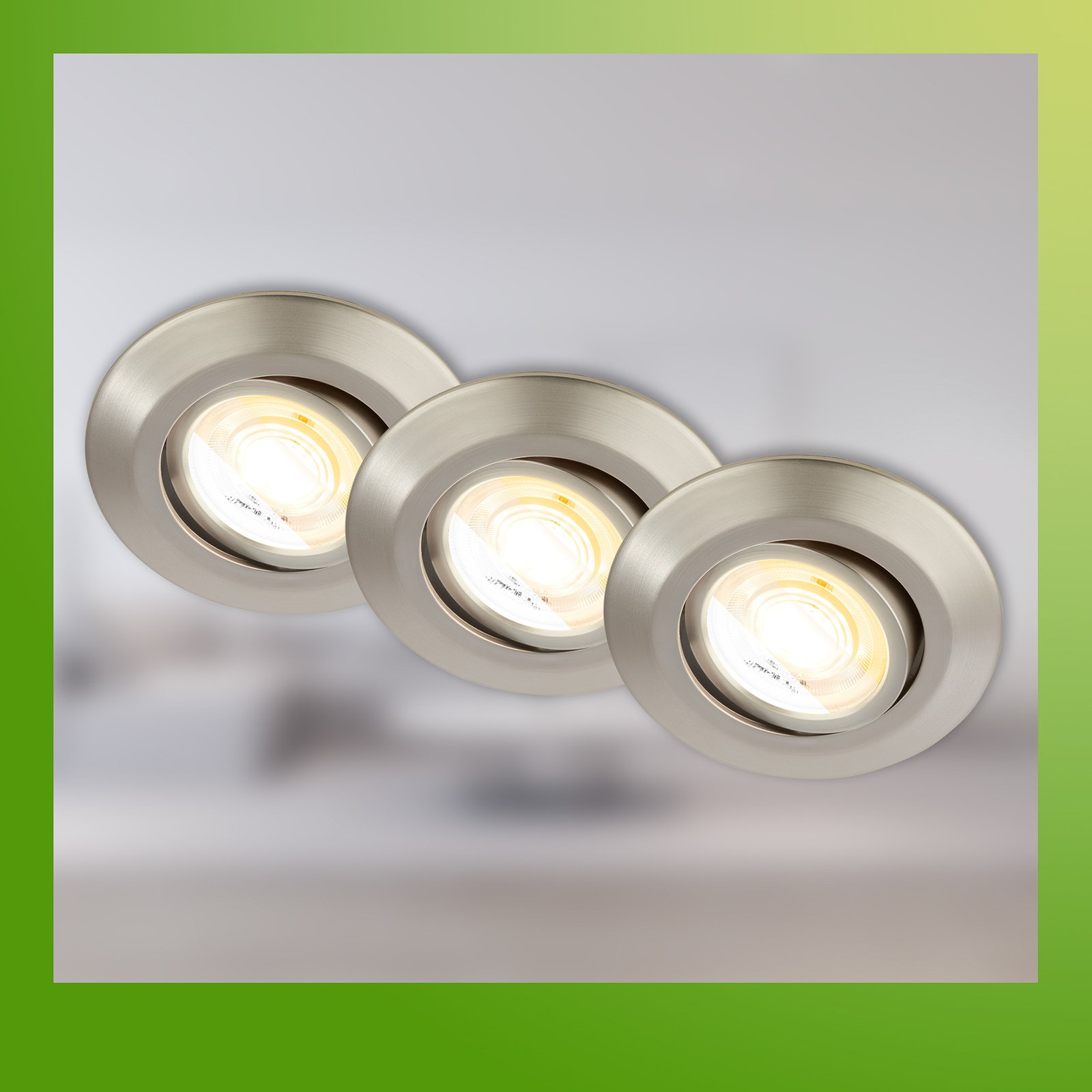 Klira LED recessed light, nickel, Ø 9 cm, swivelling, set of 3