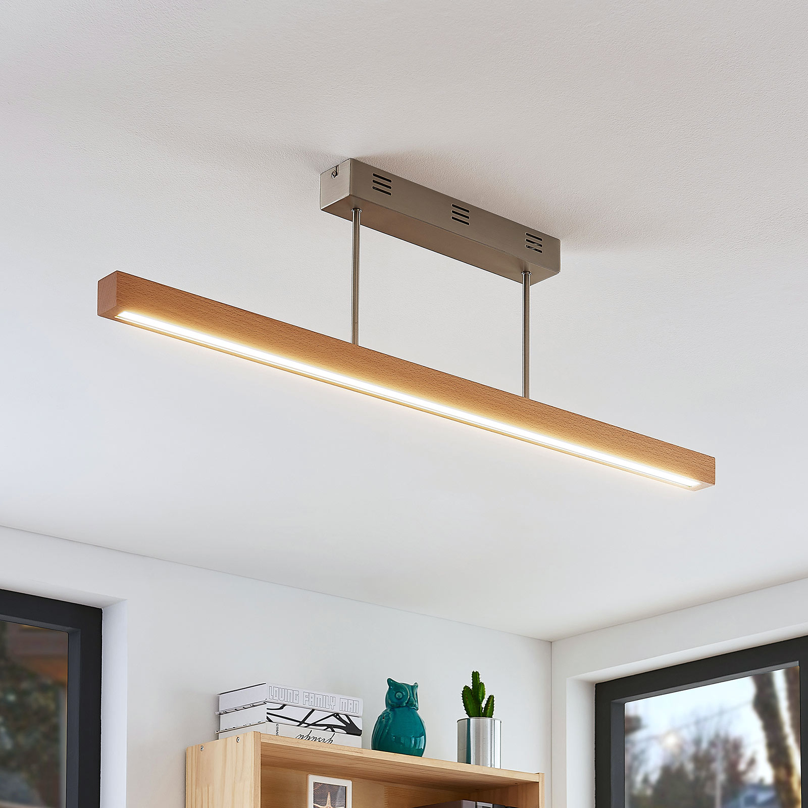 LED-Holz-Deckenleuchte Tamlin, buchefarben, 100 cm