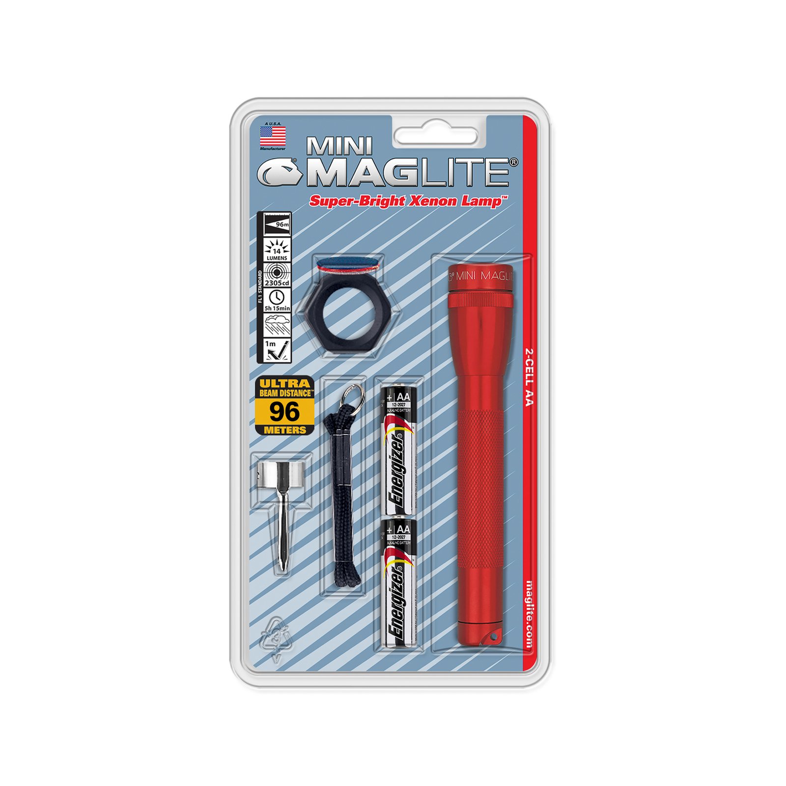 Svítilna Maglite Xenon Mini, 2 články AA, Combo Pack, červená