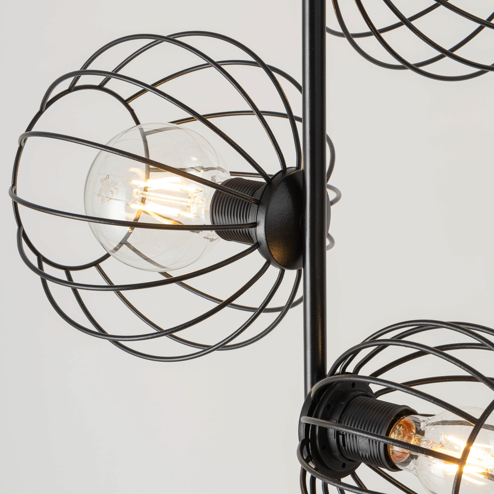 Plafondlamp Nele, zwart, met drie kooikappen