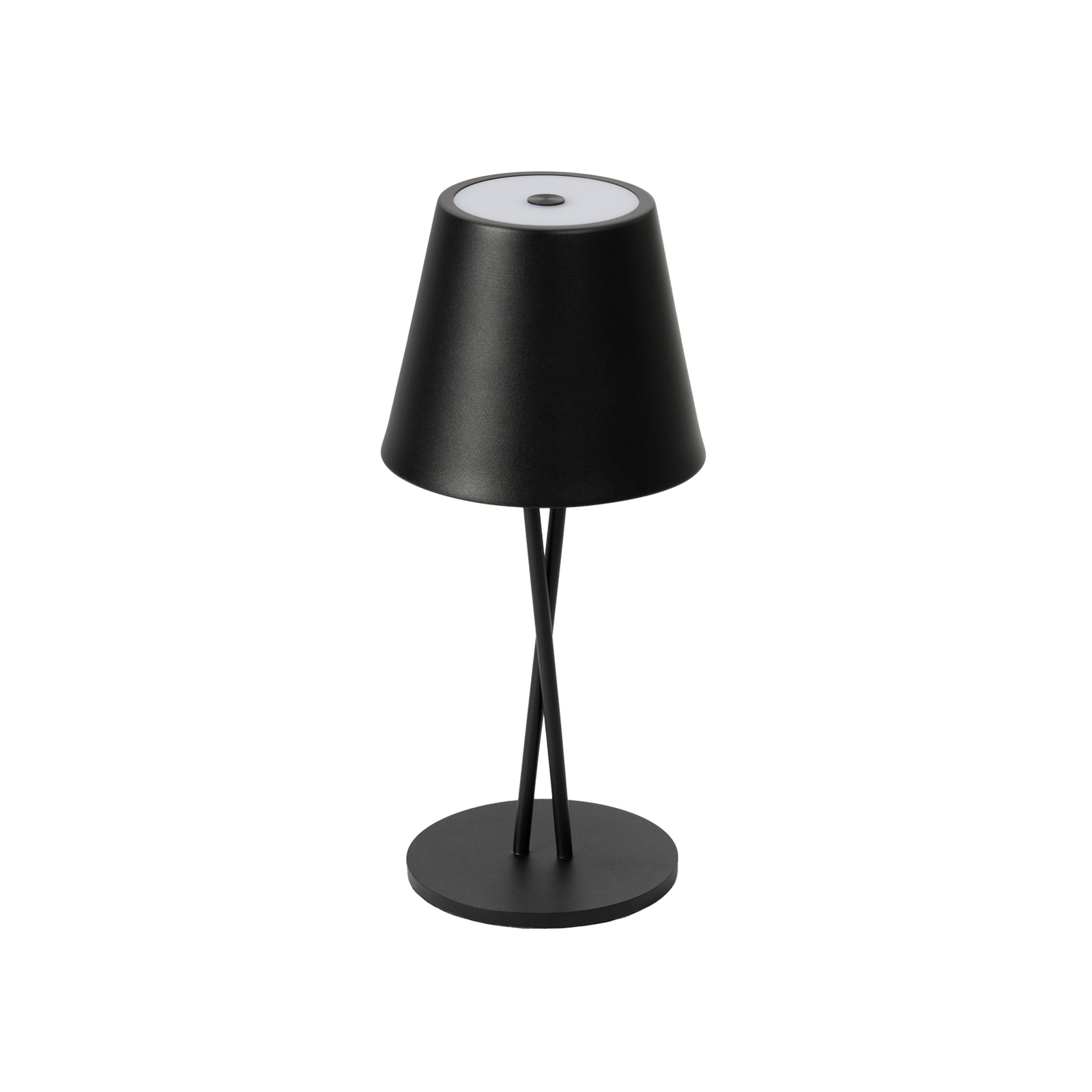 Lindby LED акумулаторна настолна лампа Janea, кръстосана, черна, метал