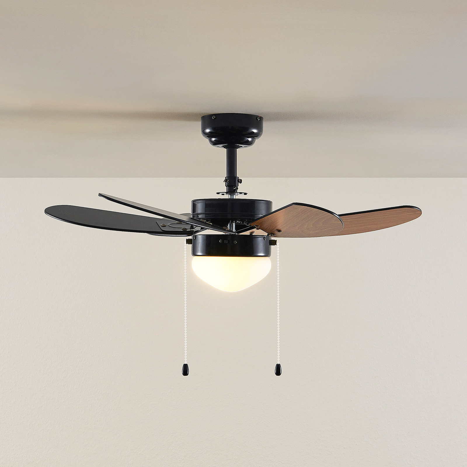 Ventilatore da soffitto Lindby con luce Minja nero silenzioso 78 cm