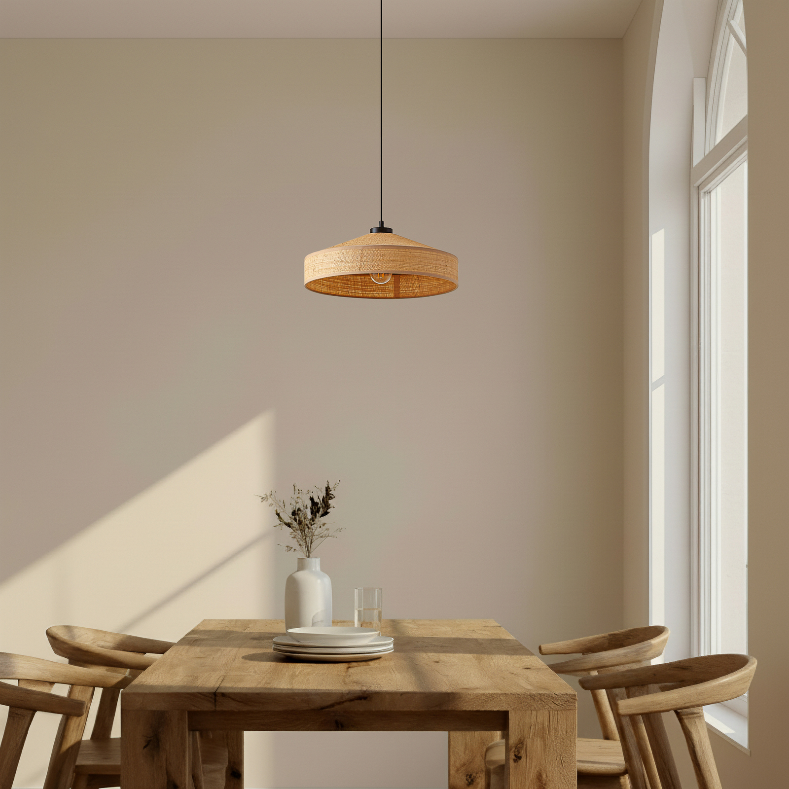 Lindby Haldor pendant light, rattan, natural colour, Ø 40 cm
