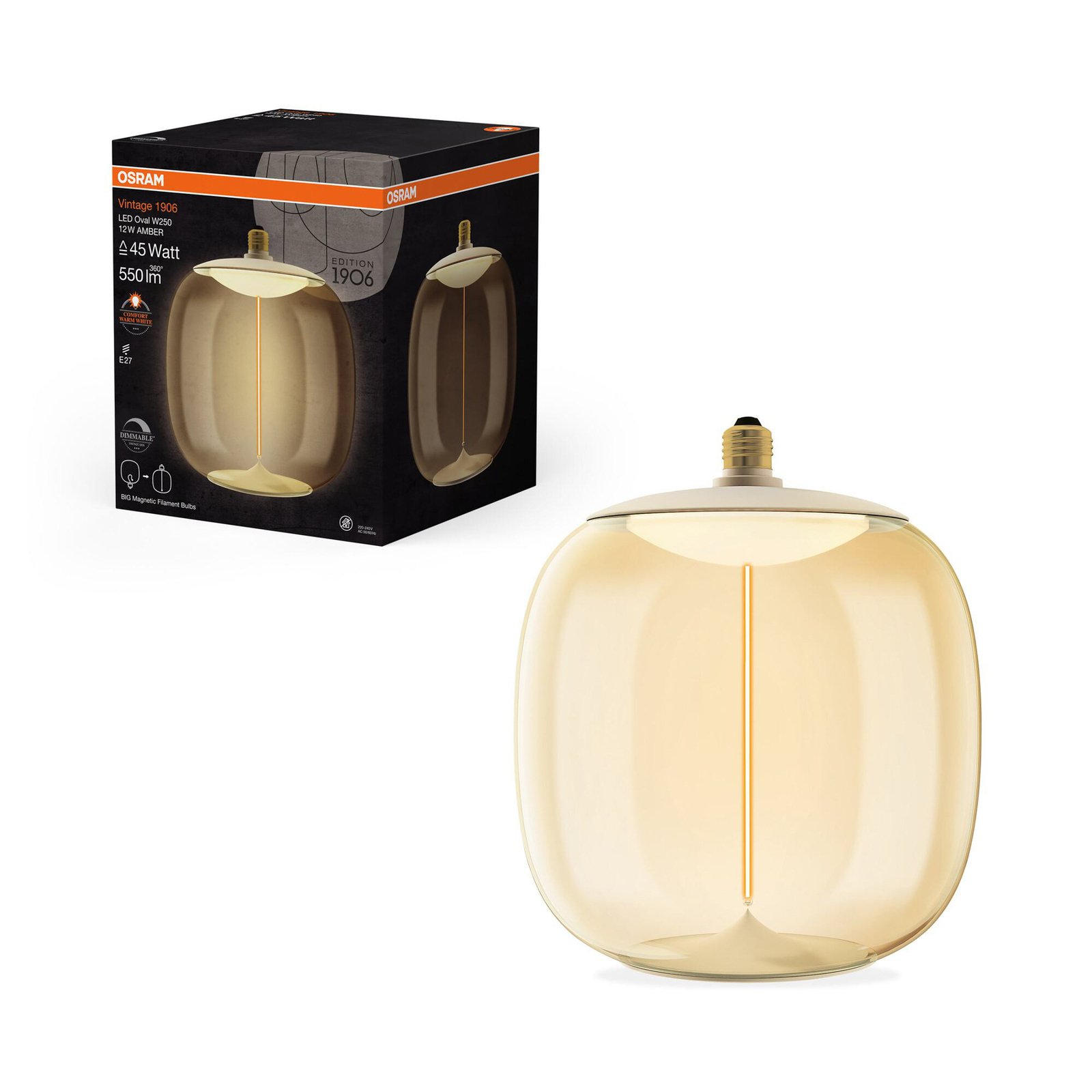 OSRAM LED Vintage Big Oval E27 12W 818 Filament ambre à intensité variable