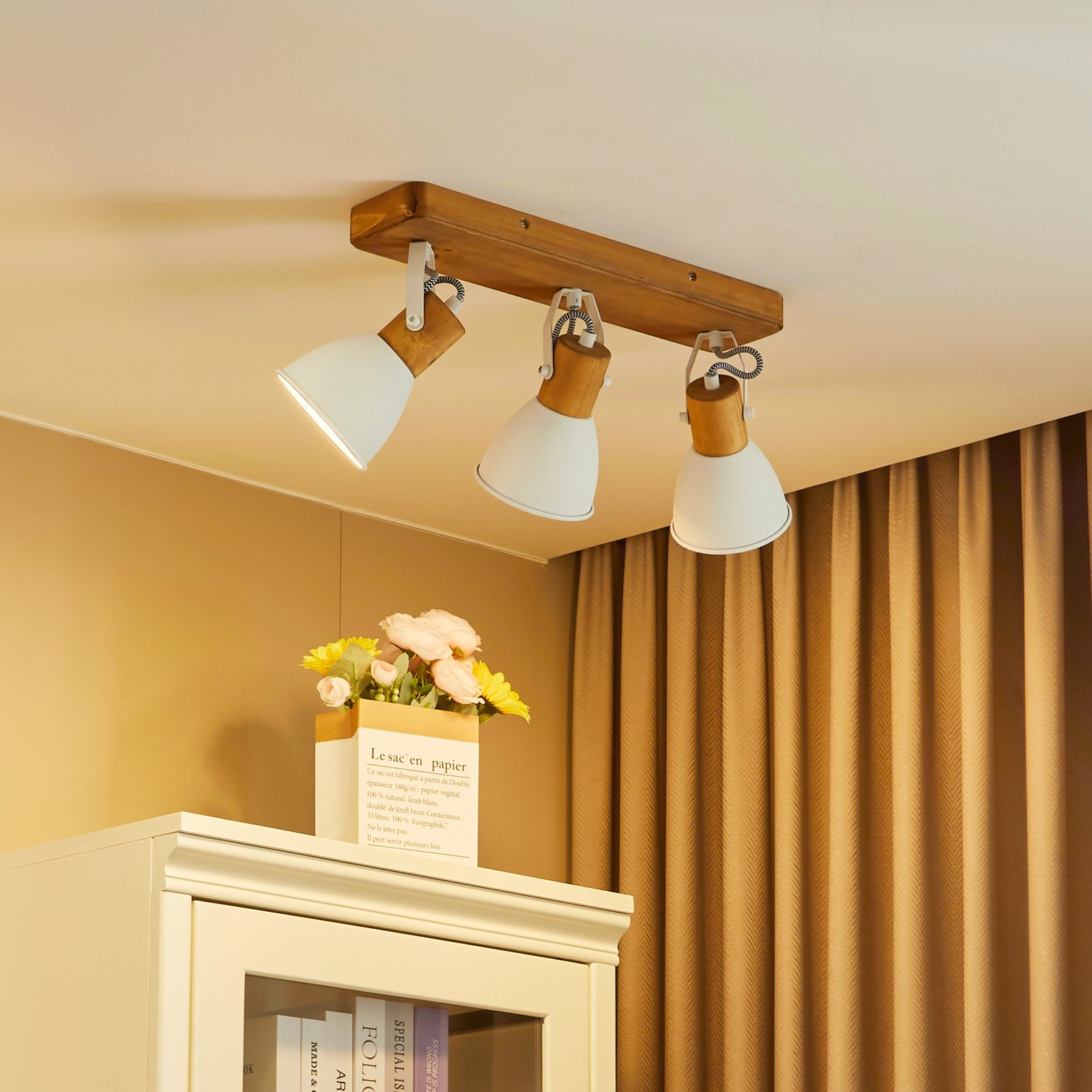 Merela 3 Plafondlamp Wood/White - Lindby