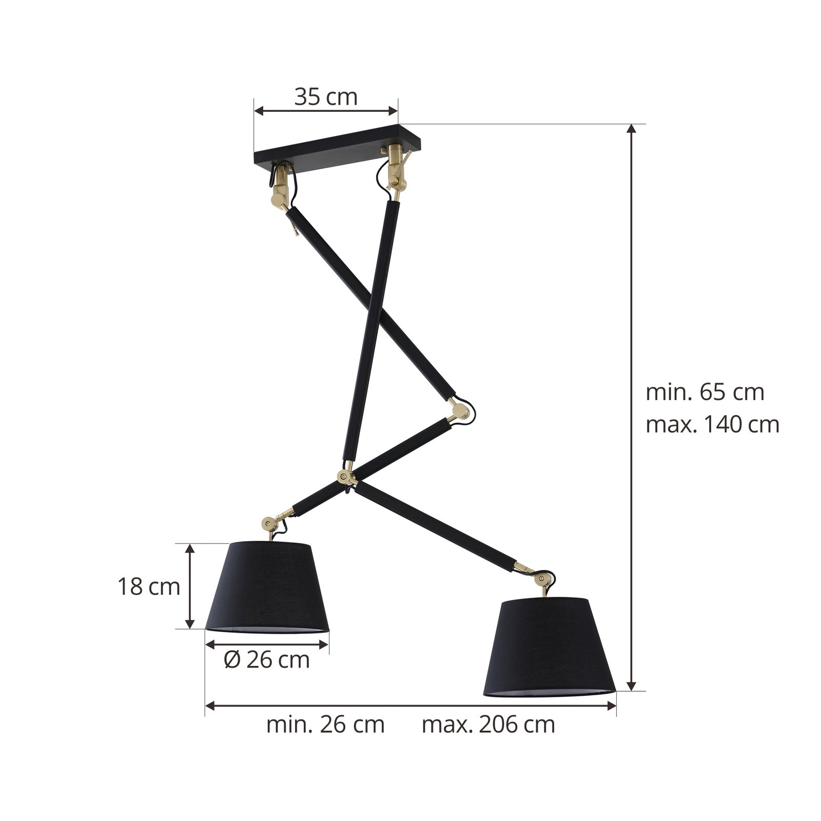 Lámpara de techo Lucande Marvaine negro/oro, regulable