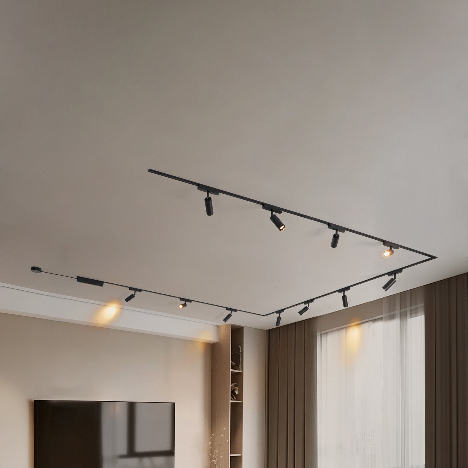 Track system 48V Lumaro,προβολείς,11-light,μαύρο,Ø4cm,dimmable