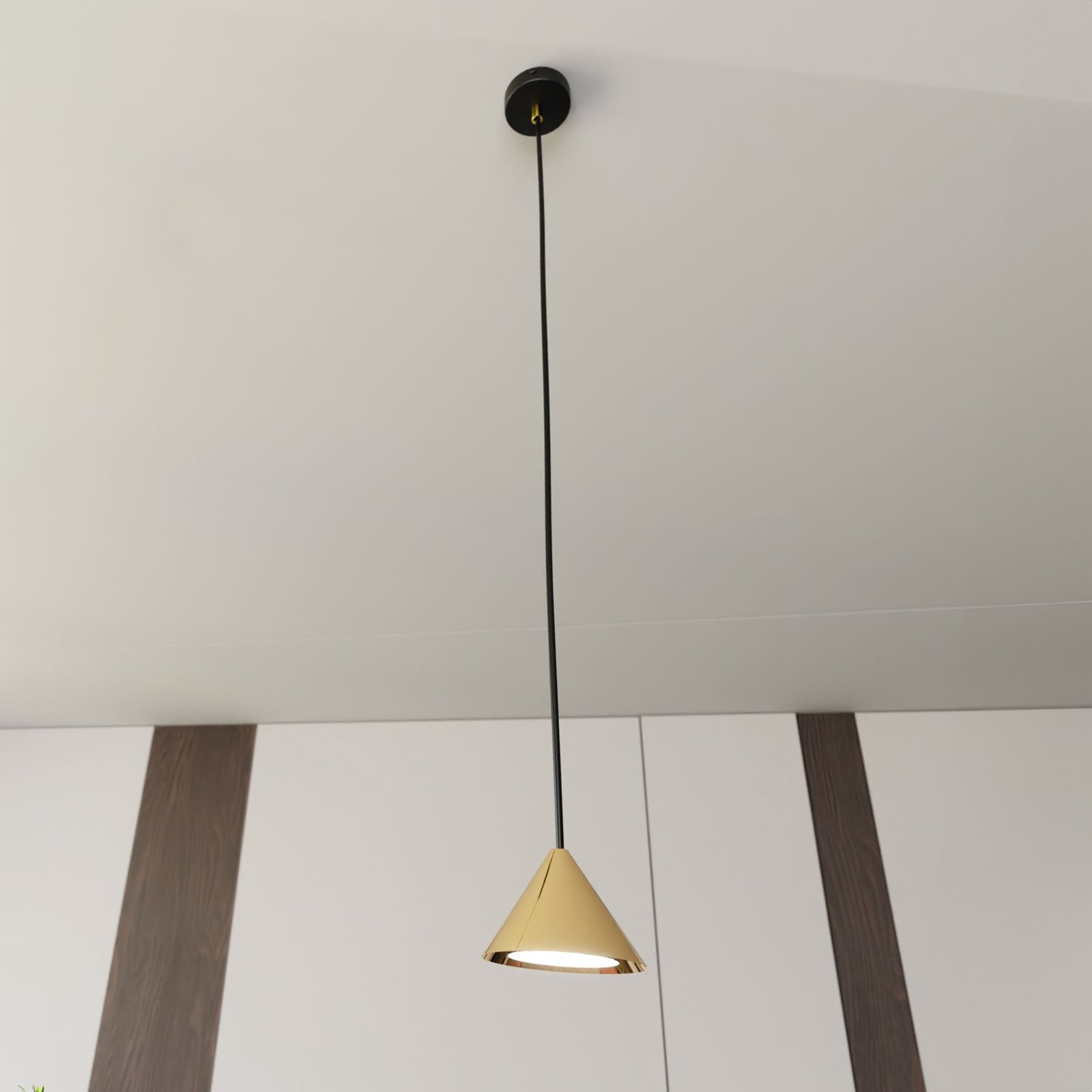 Elit pendant light, 1-bulb, gold-coloured, metal