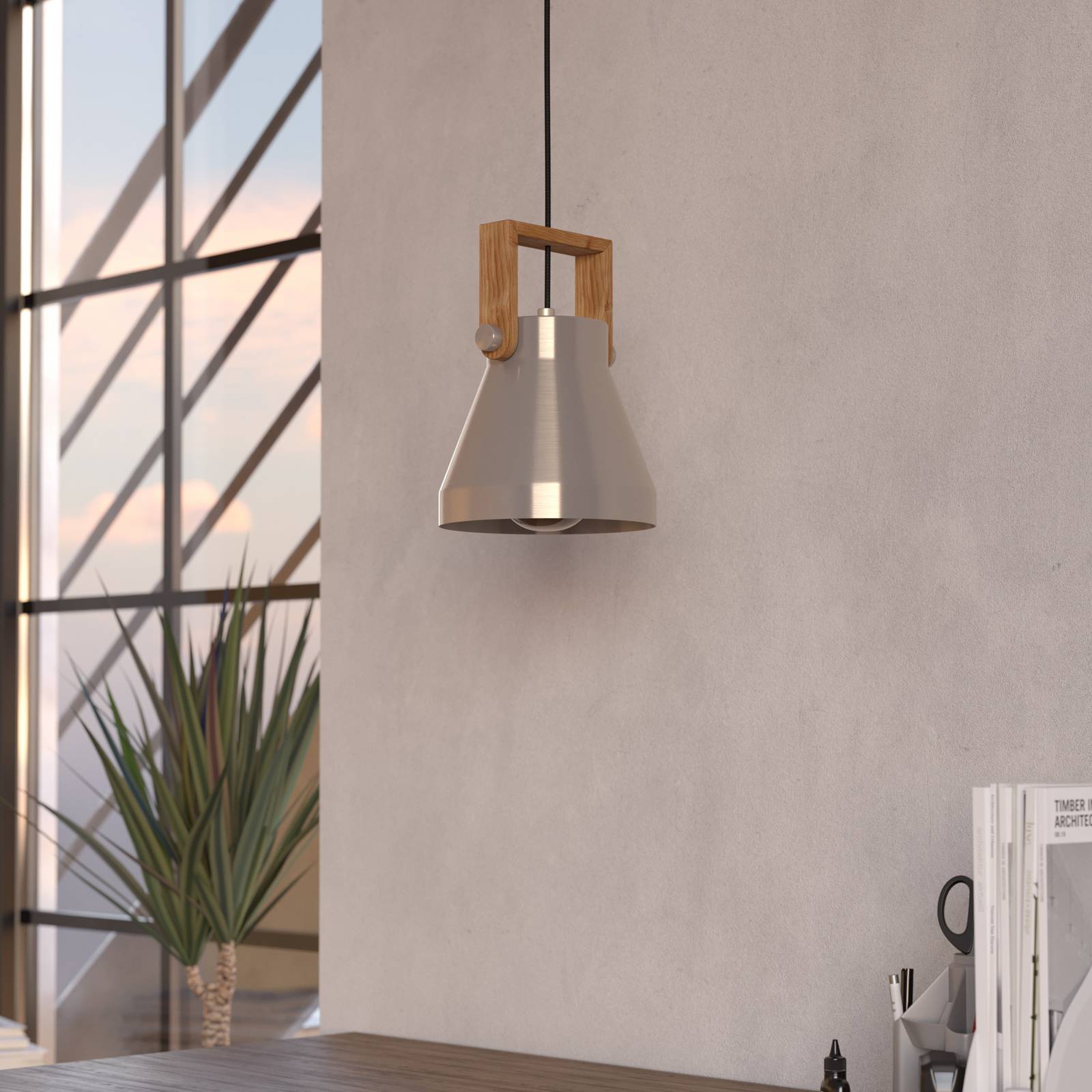 Lampa wisząca Cawton, Ø 16 cm, stal/brąz, stal/drewno