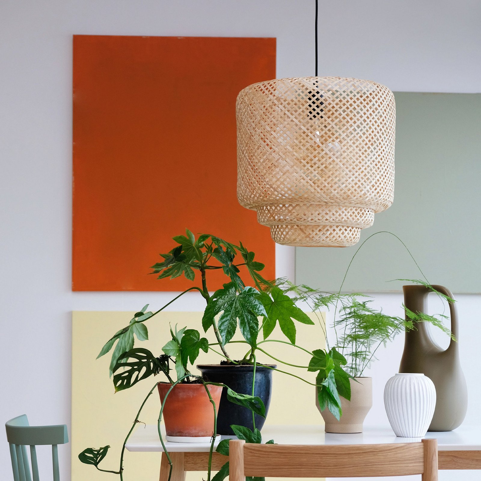 Dyberg Larsen Boom lampă suspendată înălțime 40 cm - Camera de zi / sufragerie - Scandinavă - natural negru - Bamboo