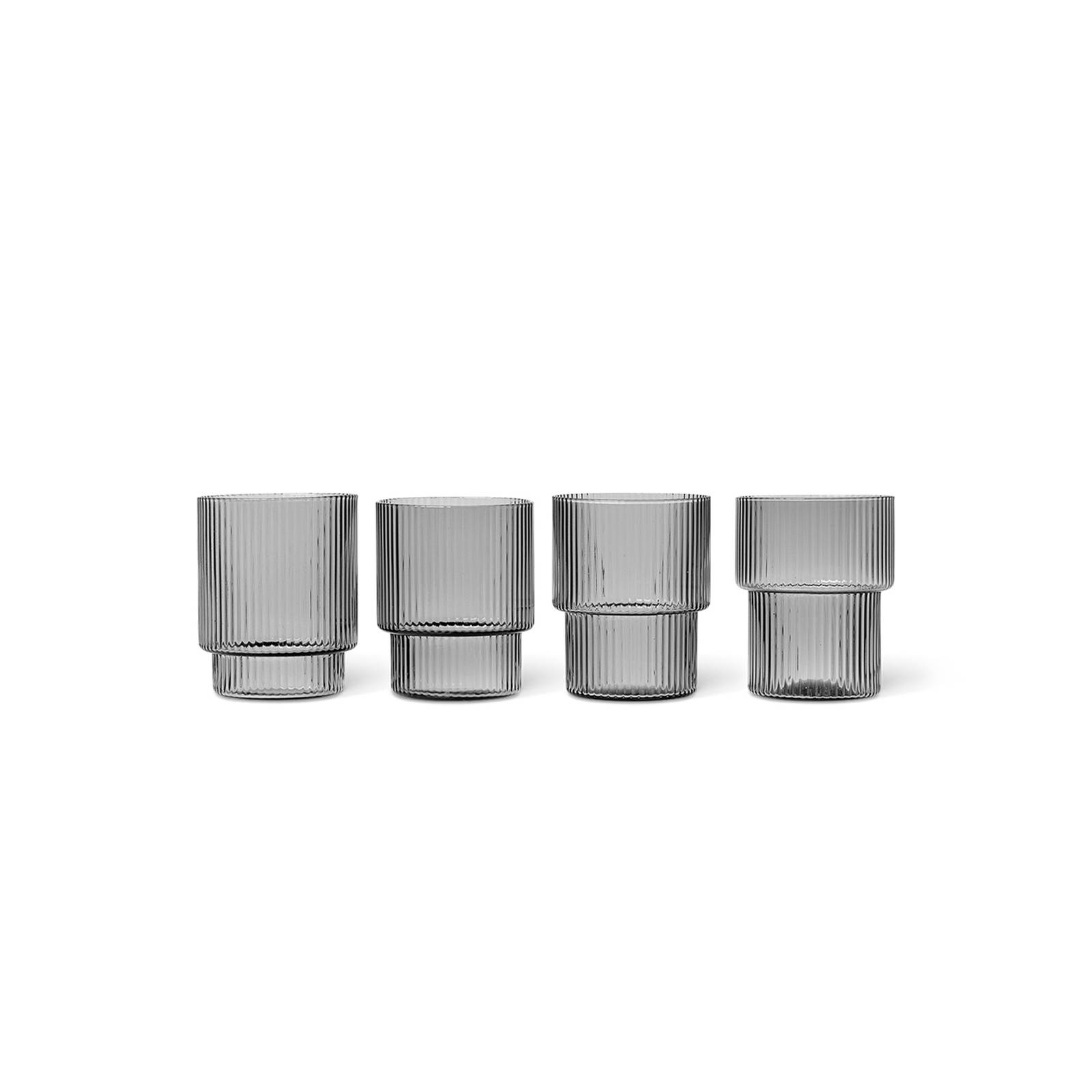 ferm LIVING Glas Ripple, grau, 200 ml, mundgeblasen, 4er-Set