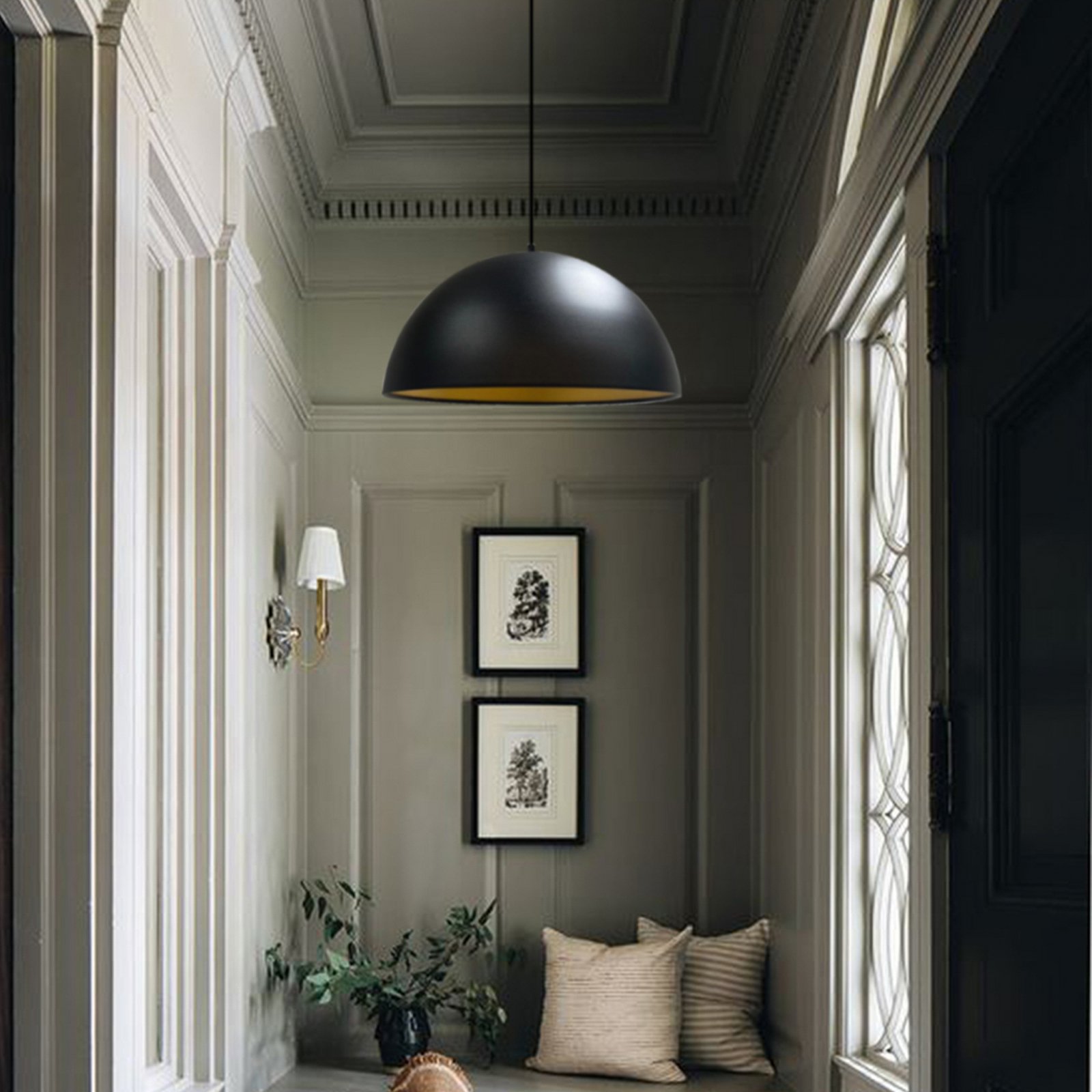 Lipeo pendant light, black/gold, Ø 40 cm, metal, E27