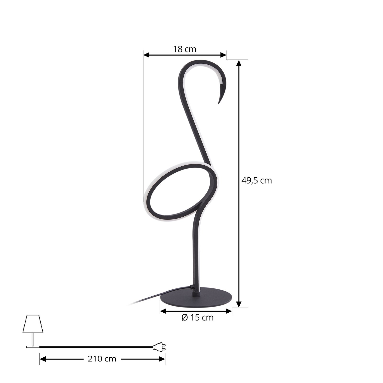 Lindby LED-bordslampa Pajaro, 49cm, svart, aluminium, flamingo