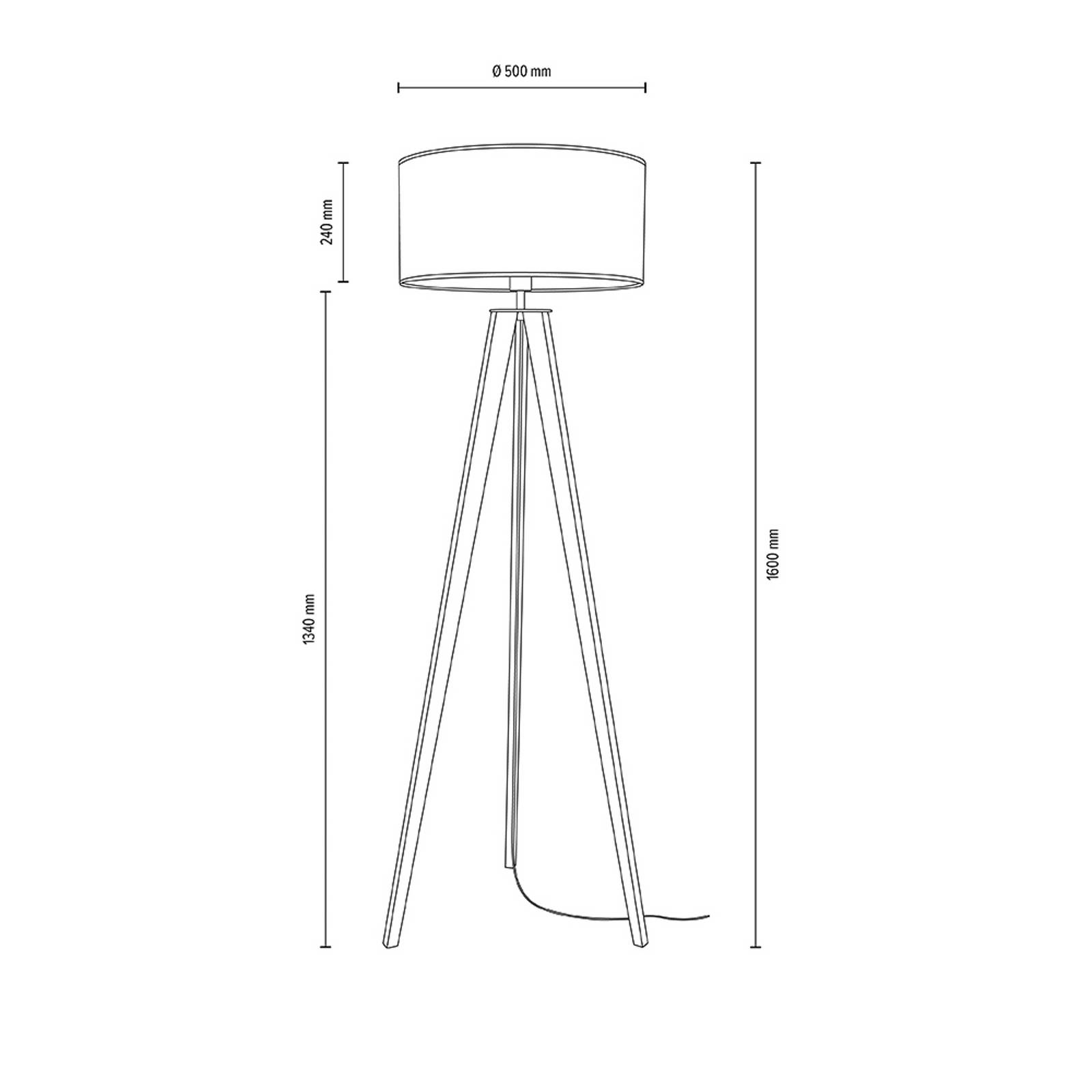 Euluna Vloerlamp - staande lamp - driepoot lamp - Woon-/ Eetkamer - Scandinavisch - hout donker - hout, metaal, textiel