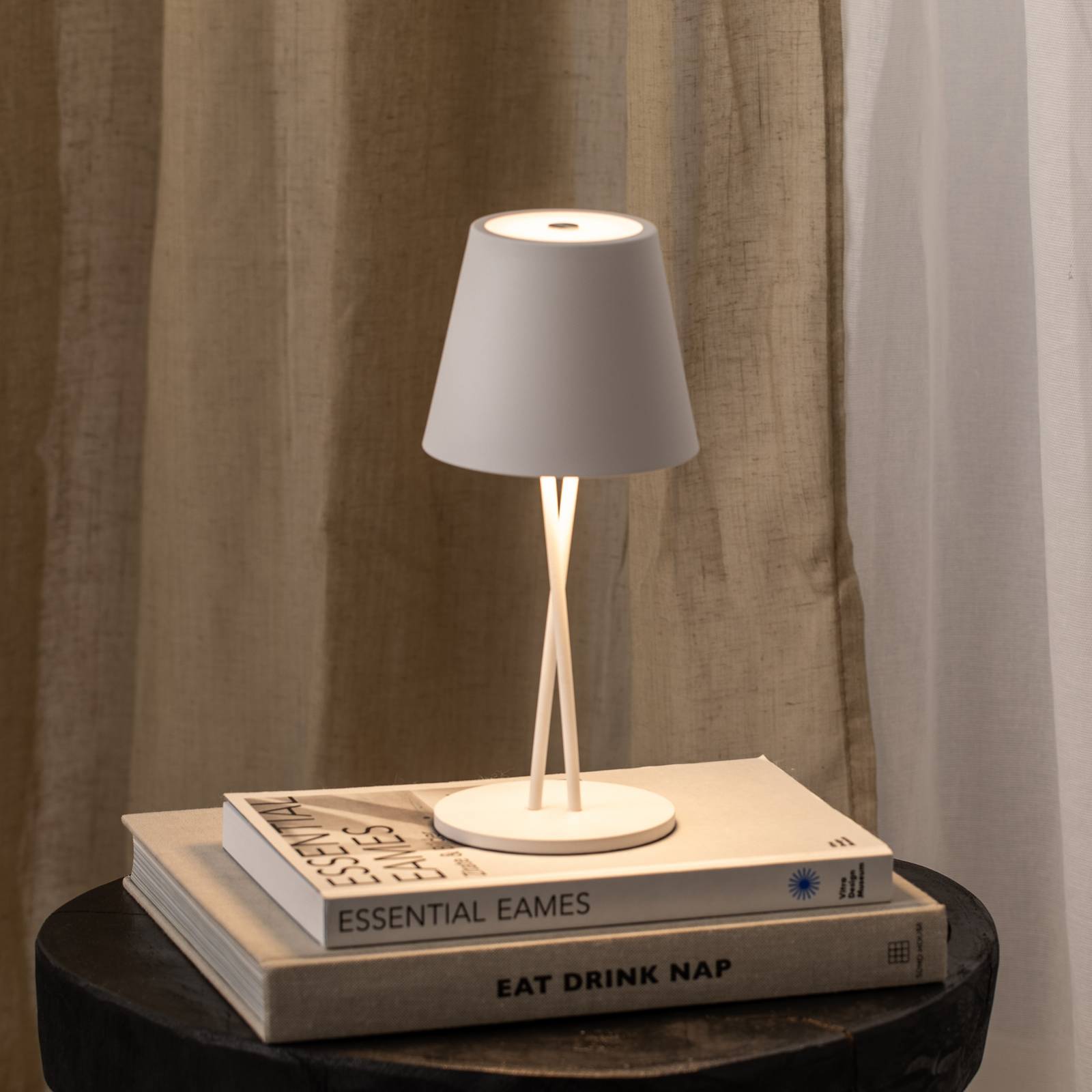 Akumulatorowa lampa stołowa LED Lindby Janea CROSS, biały, metal