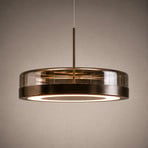 Lampă suspendată LED Lucande La Latta, cu 1 bec, Ø 30 cm, maro, sticlă