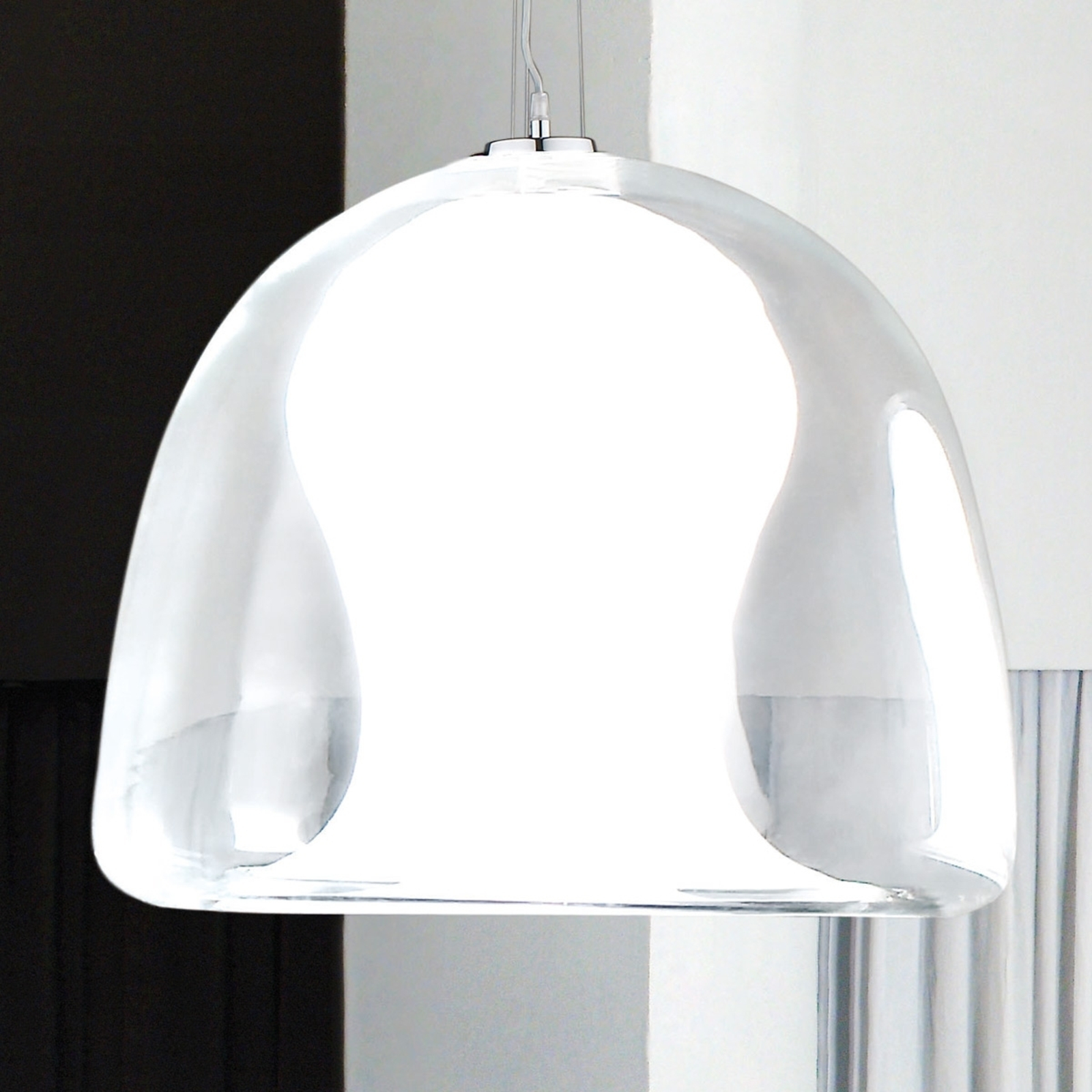 Vistosi Naranza hanging lamp, crystal glass, Ø 40 cm white, for Living / Dining Room, crystal glass, metal, E27, 100 W, energy efficiency: A++, H: 32 cm
