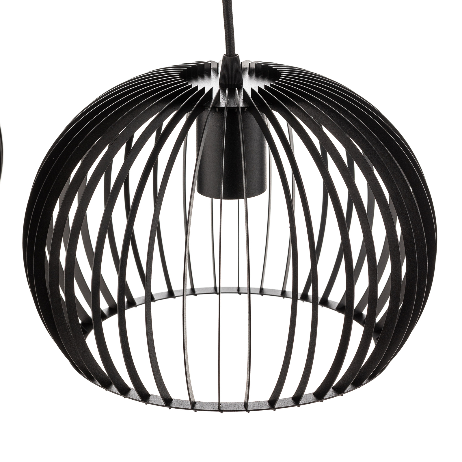 Larus pendant lamp in black steel, three-bulb