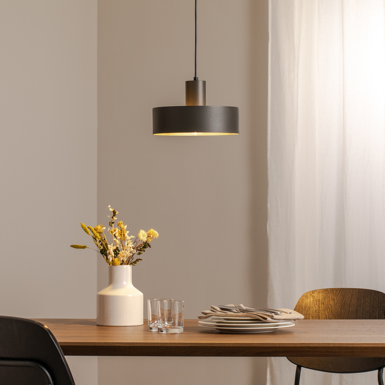 Rif pendant light, olive green, 1-bulb, Ø 25 cm, steel 