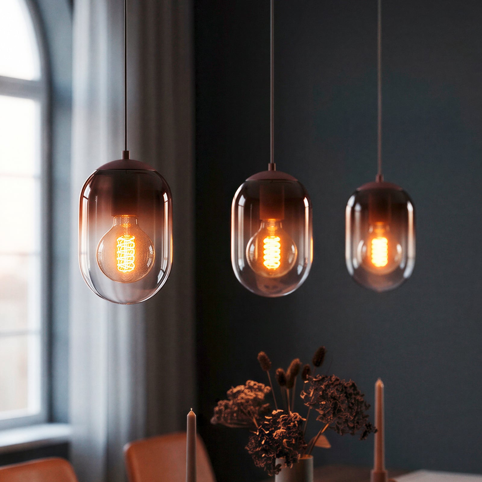 Hängeleuchte Lequile, 3-flammig, braun, Glas, E27