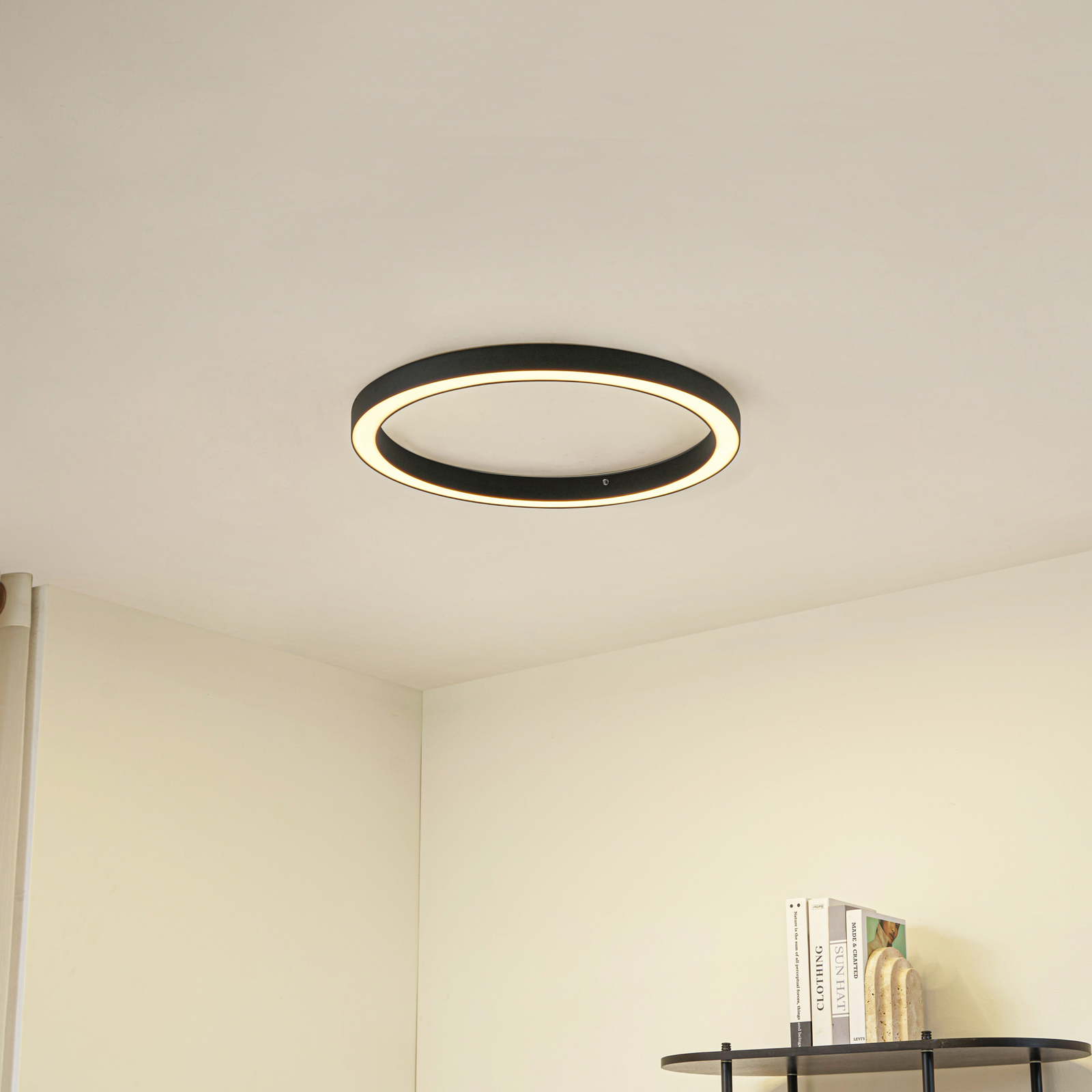 Lucande LED lubų šviestuvas Neor, juodas, Ø 60 cm, CCT, reguliuojamas