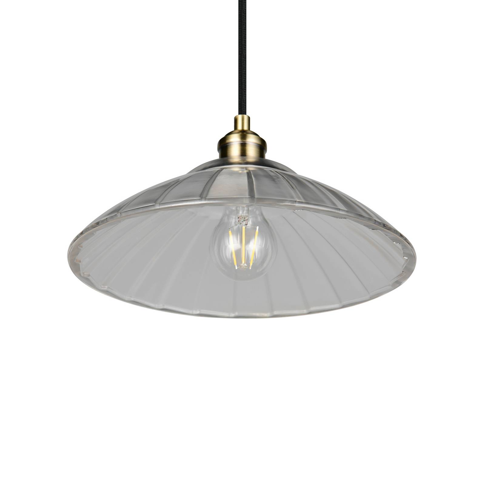 Reality Leuchten Hanglamp Eluna, helder/oud messing Ø 30 cm glas/metaal 1-lamp.