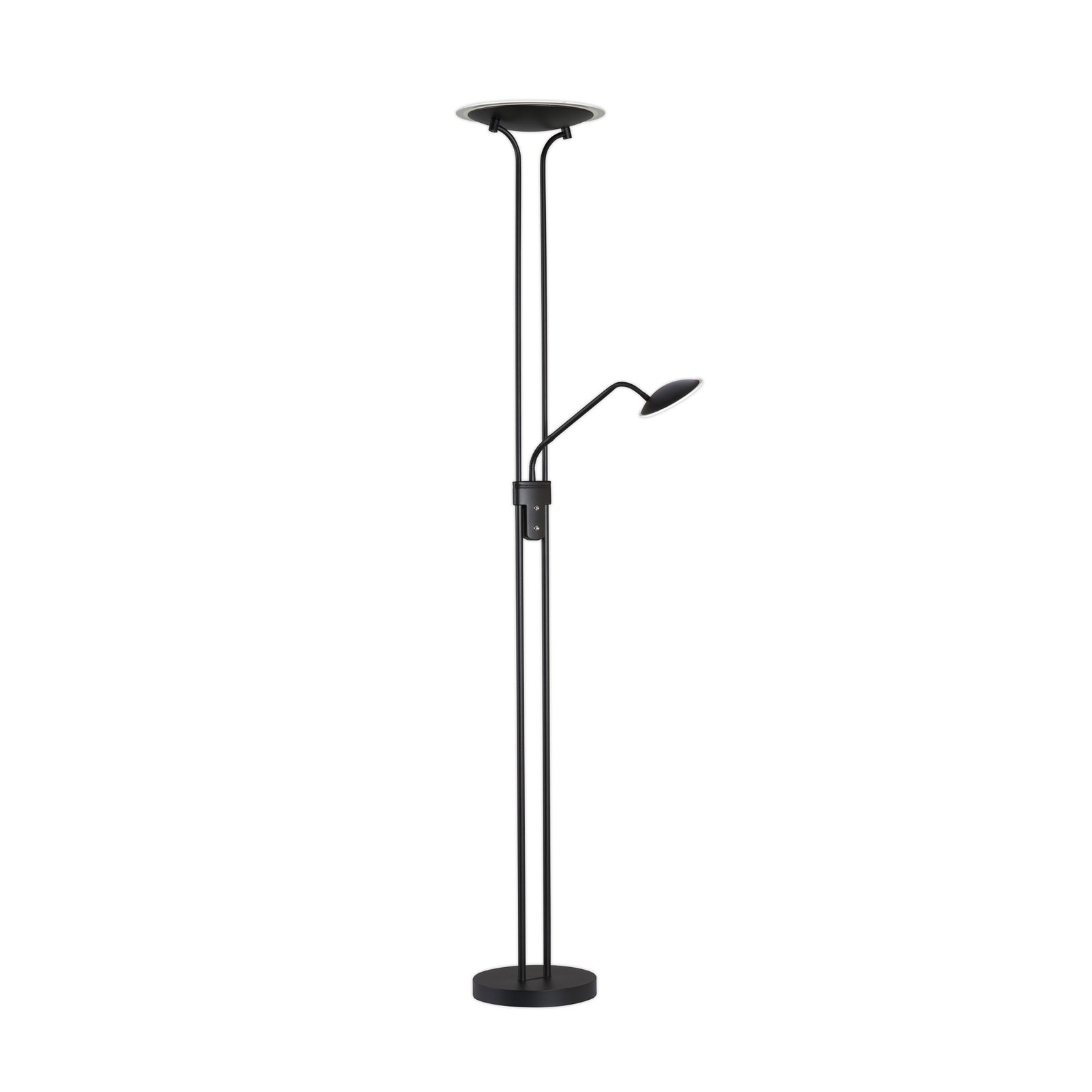 LED-gulvlampe Tallri, sort, 180 cm, 2-lys, metal, CCT