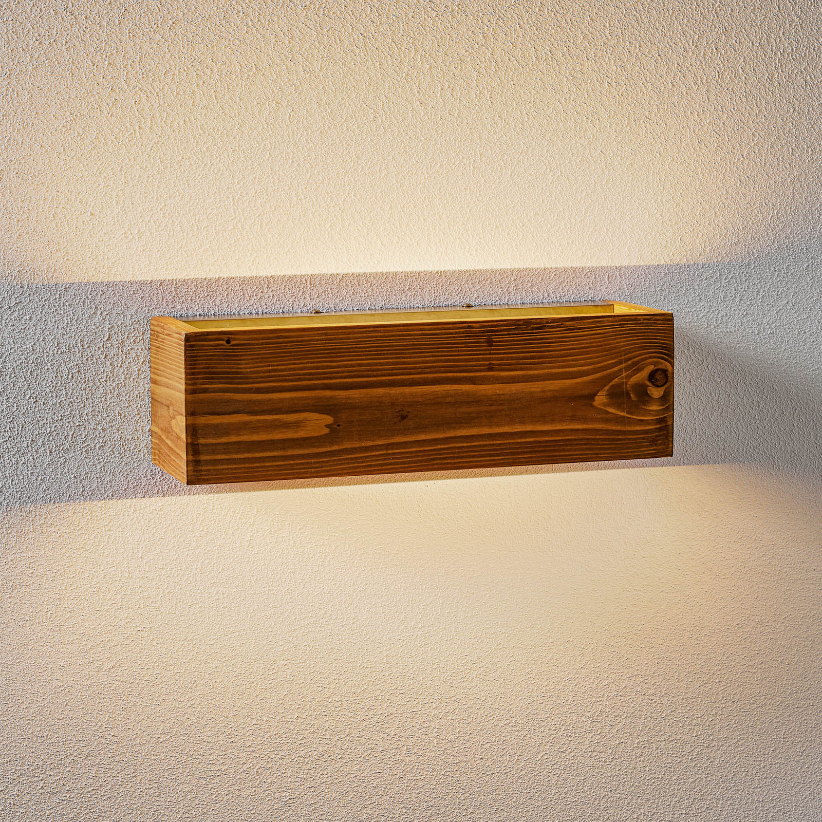 Brad LED-væglampe af træ, up/down, 37x11 cm