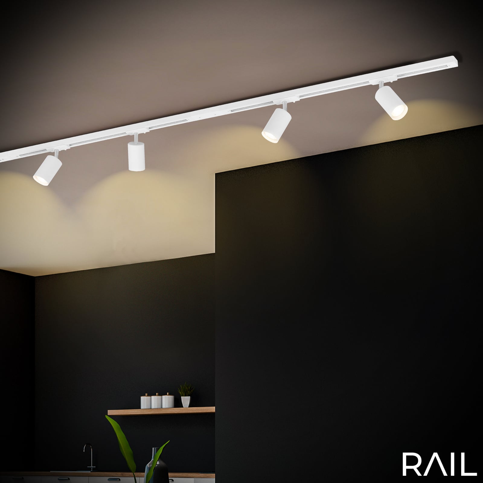 Conjunto inicial de sistema de calhas, branco, comprimento 150 cm, 4 x GU10