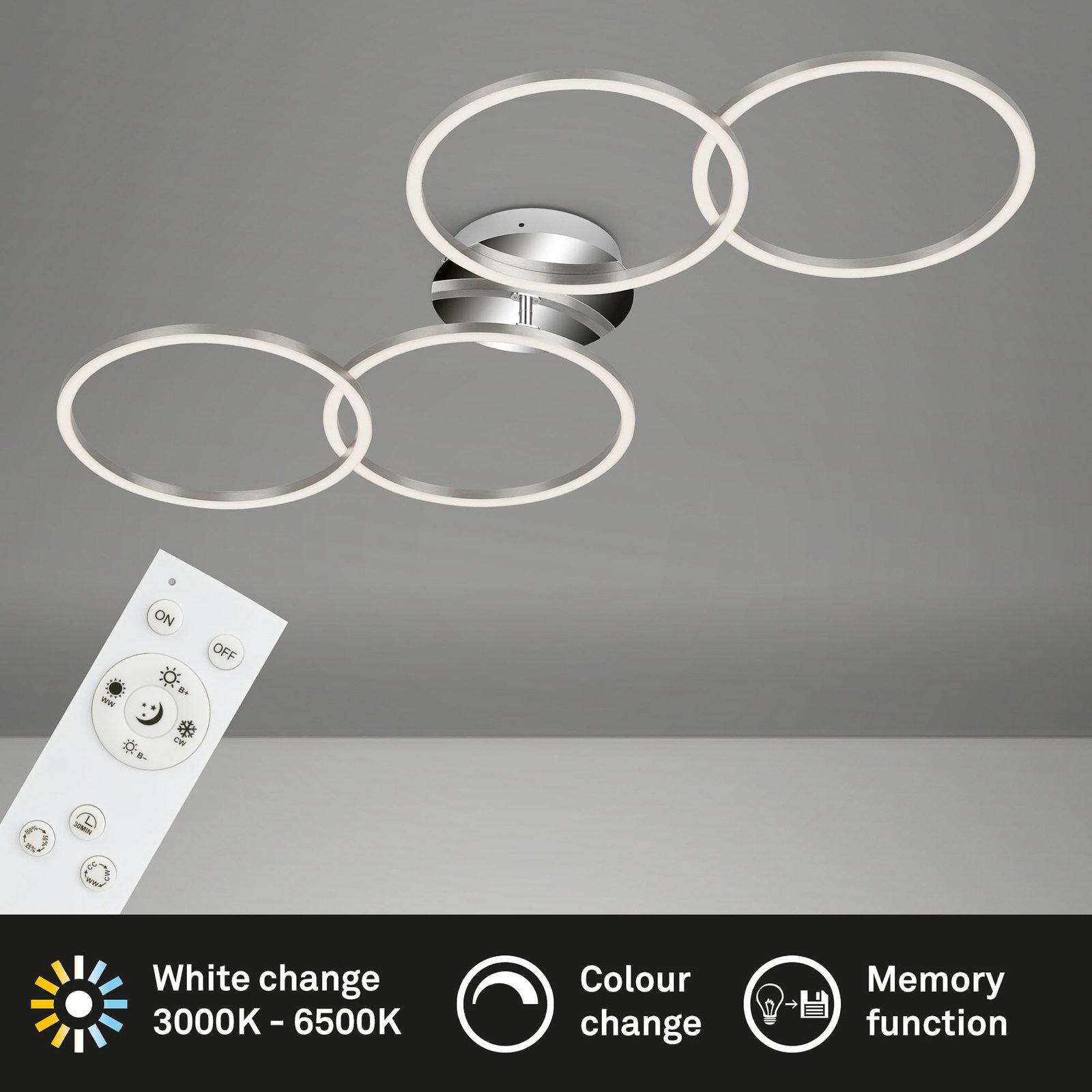 Frame Ring LED ceiling lamp CCT aluminium 4-bulb