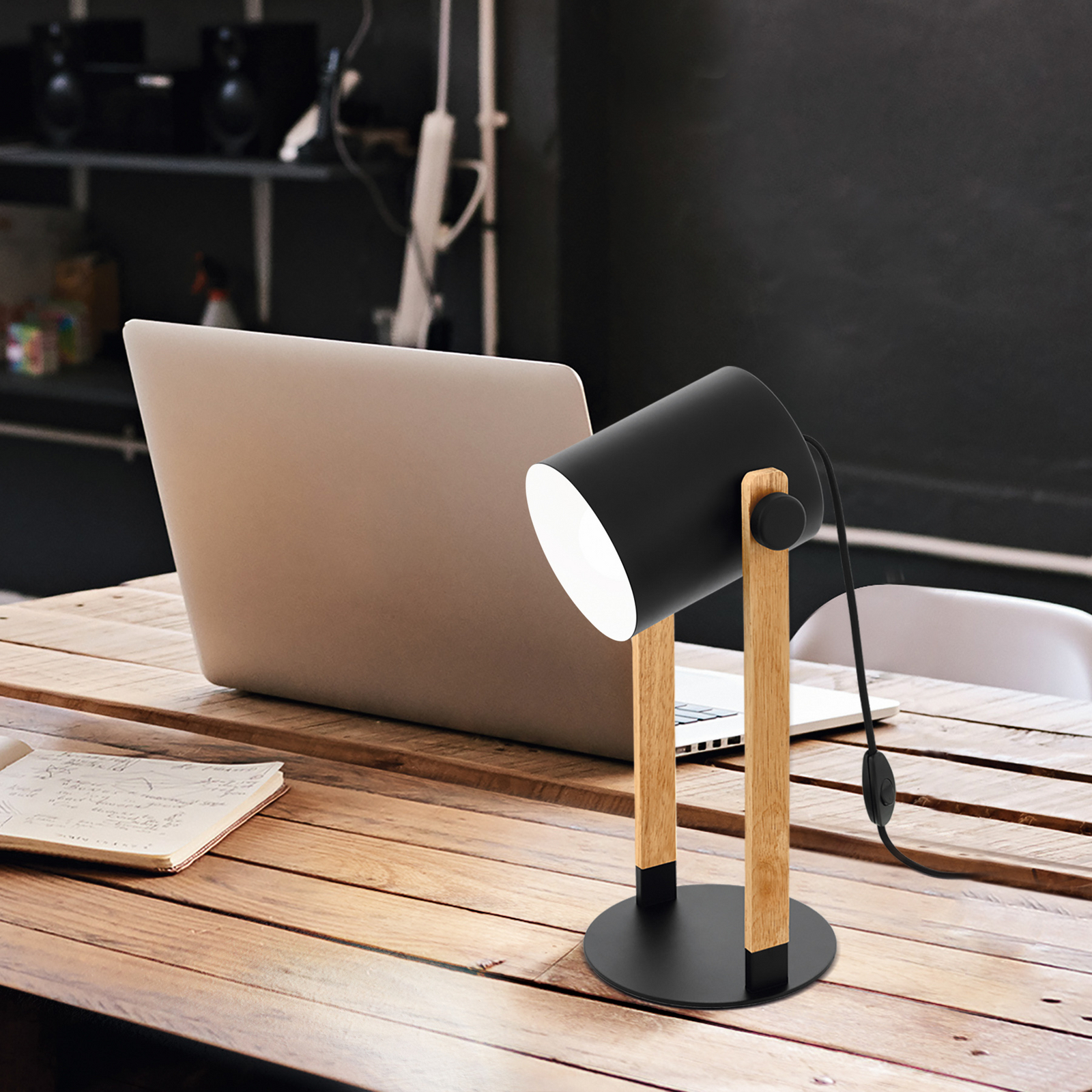 Επιτραπέζιο φωτιστικό Hornwood, ύψος 42 cm, μαύρο/καφέ, ατσάλι Επιτραπέζιο φωτιστικό Hornwood, ύψος 42 cm, μαύρο/καφέ, ατσάλι