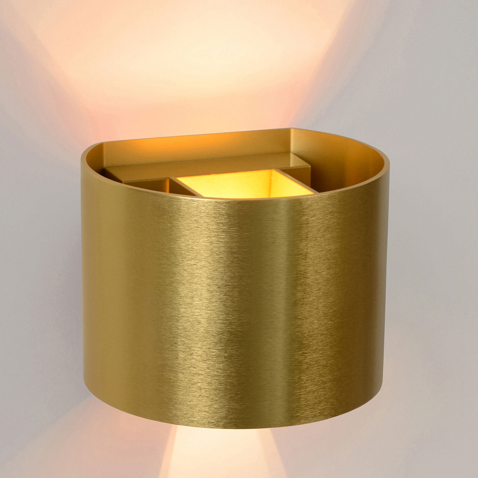 LED sienas lampa Xio, apaļa, zelta matēta