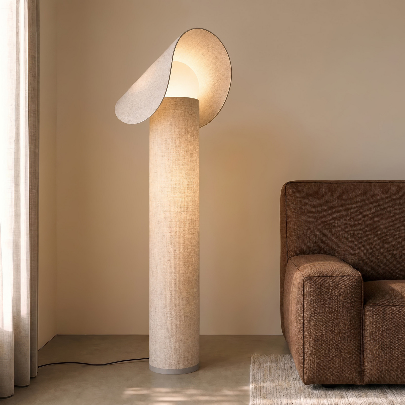 Lampadar LED Lucande Sansibar bej 110 cm dimabil - dormitor - Design - bej alb - Țesătură / Textil