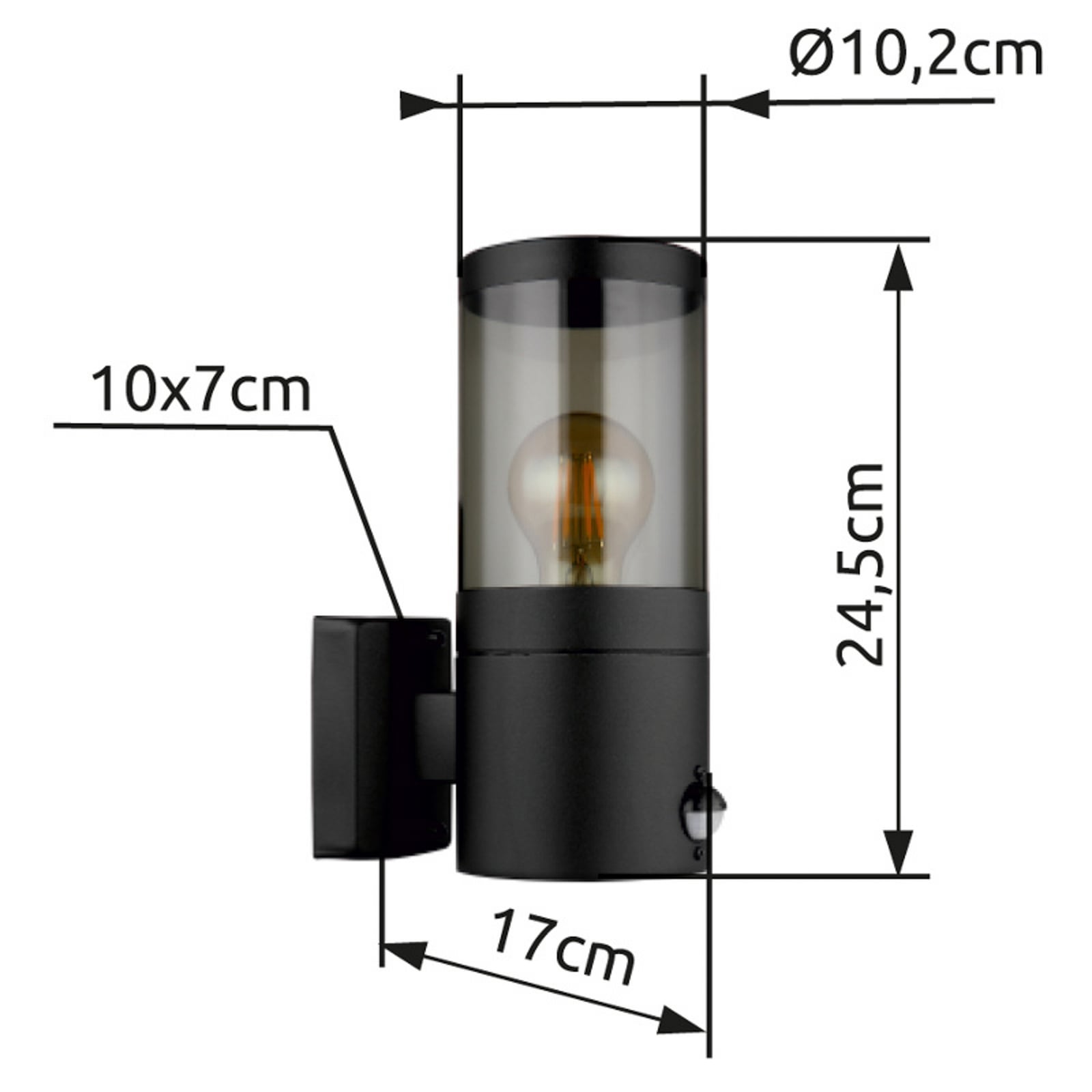 Xeloo buitenwandlamp, naar beneden gericht, zwart/rookkleurig, sensor, IP44 Xeloo buitenwandlamp, naar beneden gericht, zwart/rookkleurig, sensor, IP44