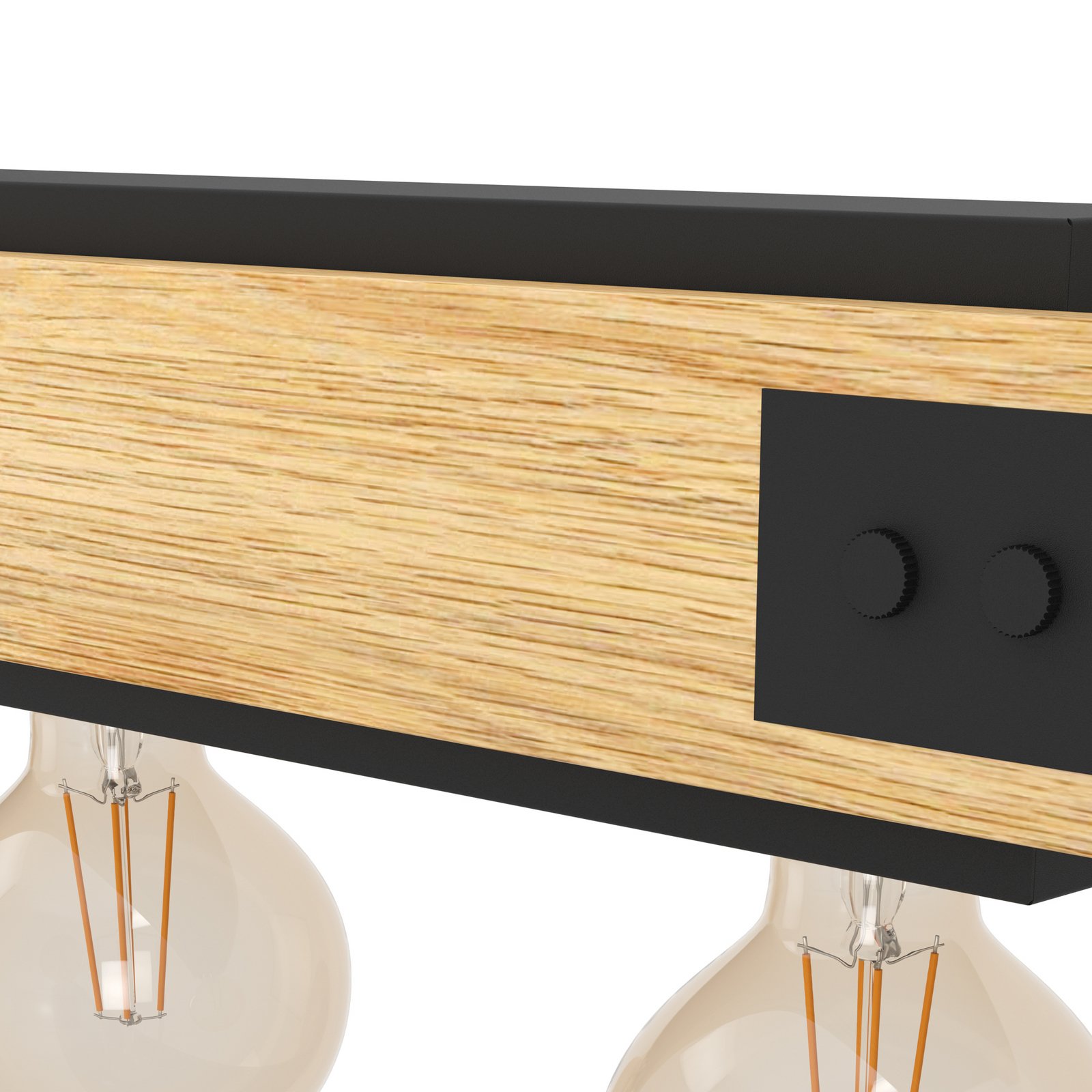 Hängelampe Layham, schwarz/holz hell, Länge 96 cm, 5-flg.