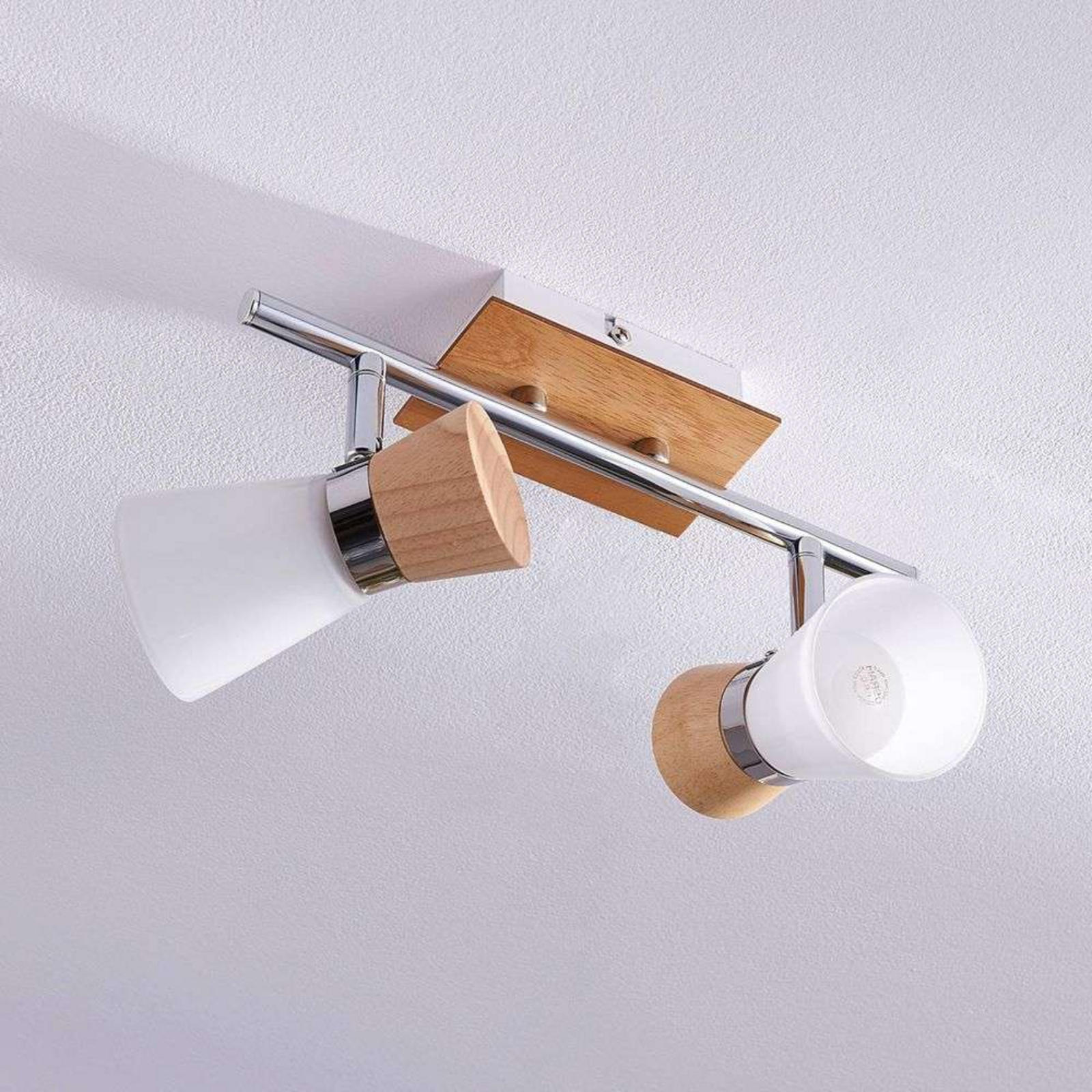 Vivica 2 Plafonieră White/Light Wood/Chrome - Lindby