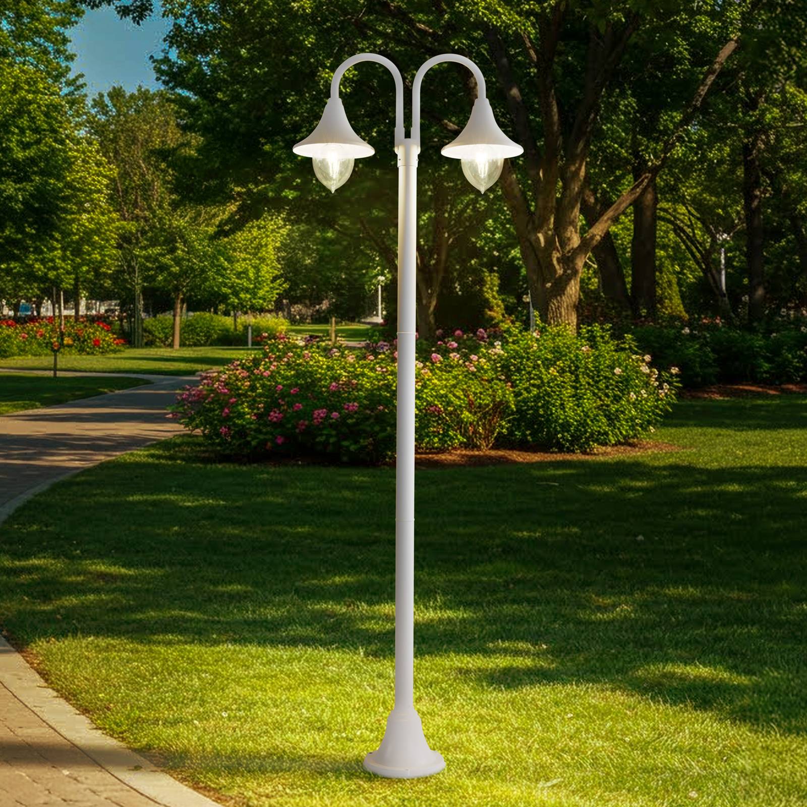 Lindby Außenleuchte Madea, weiß, 2-flg., 213 cm, E27, IP44 günstig online kaufen