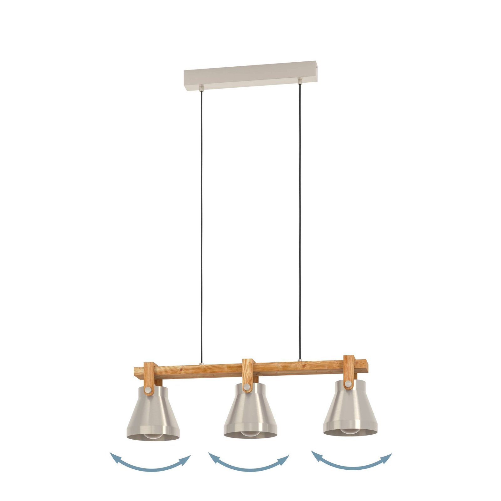 Cawton lámpara colgante, longitud 76 cm, acero/marrón, 3 luces, acero