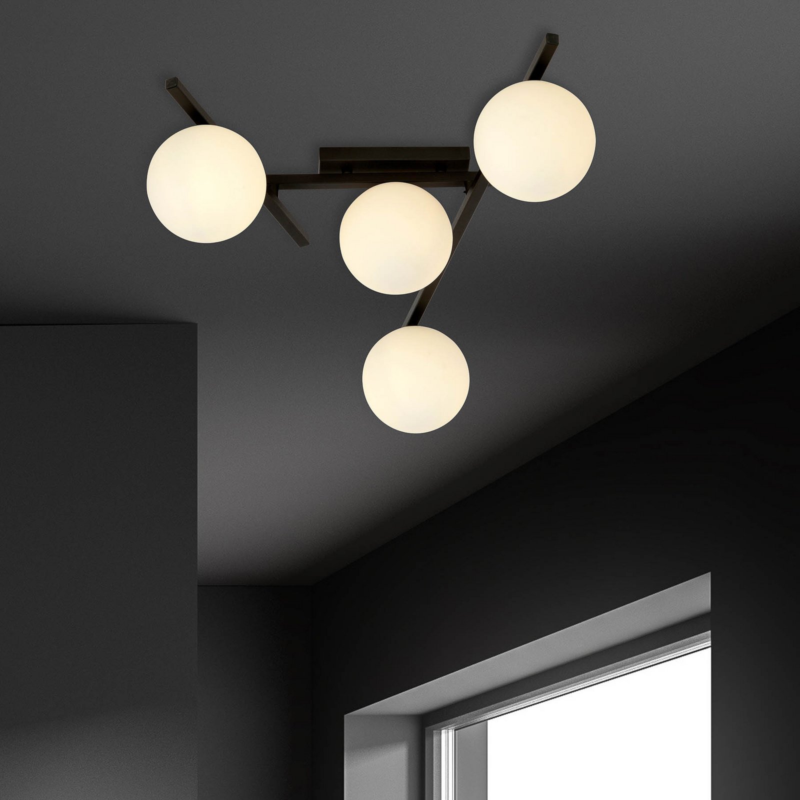 Plafonnier Smart, noir/opale, à 4 lampes