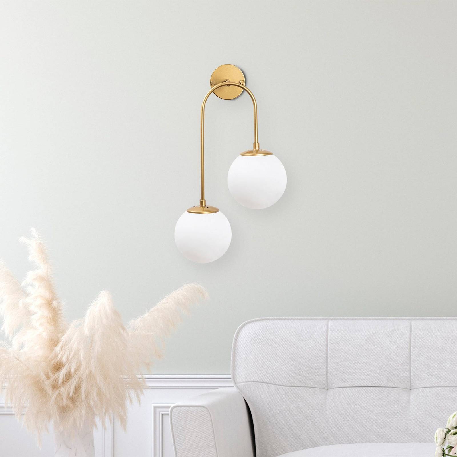 Wandlampe Jewel 10585 goldfarben, Opalglas 55 x 30 cm 2-flg. günstig online kaufen