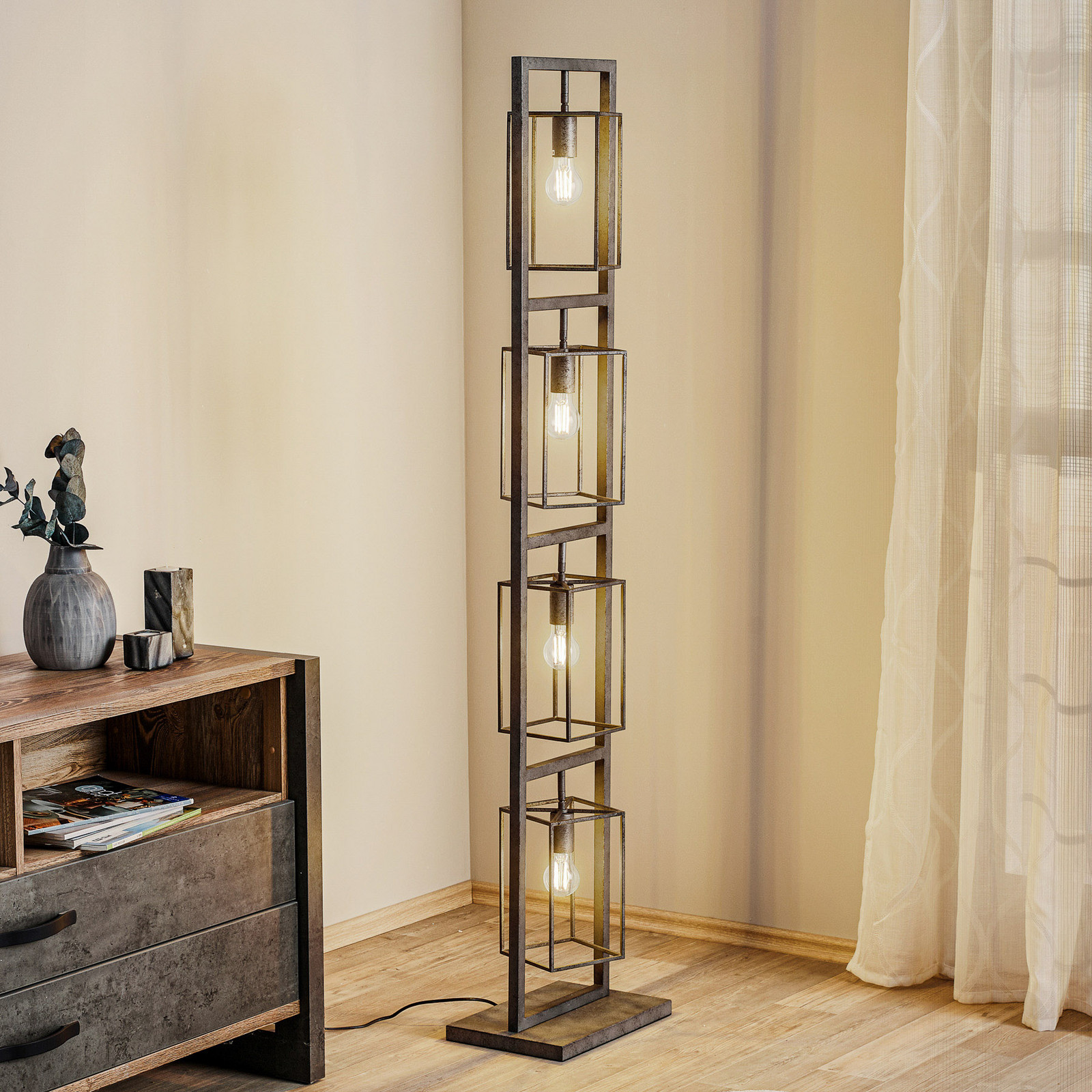 Zijlstra Perpendillumina lampadar 4 becuri - Camera de zi / sufragerie - Design industrial - argint antic - Metal