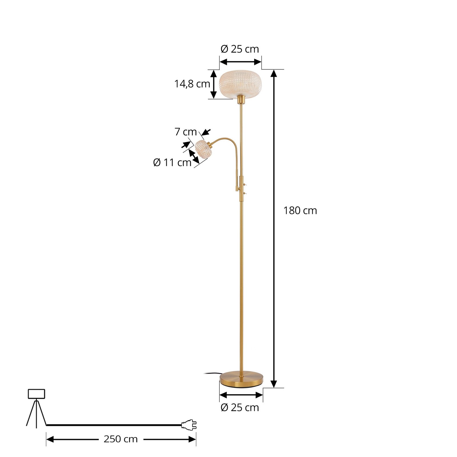 Lindby floor lamp Aliette, gold/amber, glass, reading light