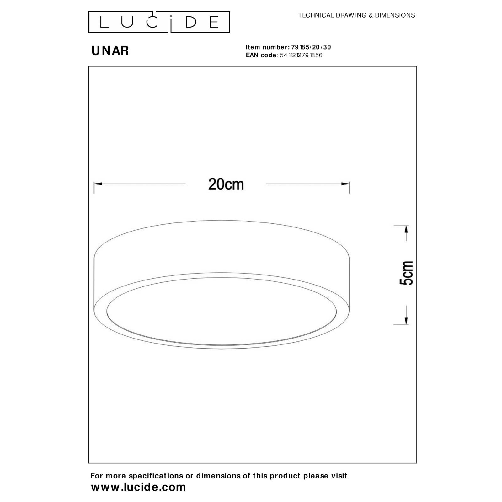 Lucide Plafonnier LED Unar dimmable 3 niveaux Ø 20 cm